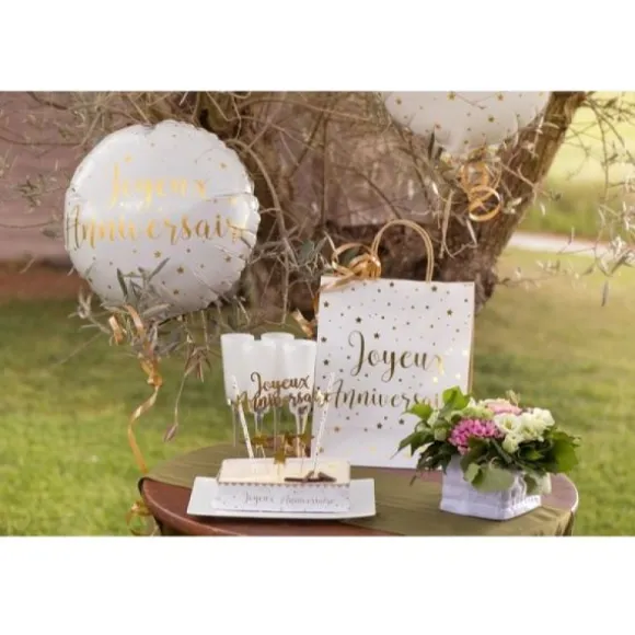 Ballon Anniversaire - Blanc et Or - Joyeux Anniversaire