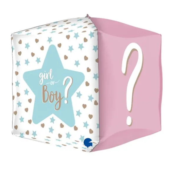 Ballon en aluminium carré 4D Gender Reveal - Garçon ou Fille ? - 38 cm