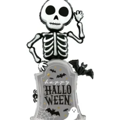 Ballon en aluminium d'Halloween - Squelette avec pierre tombale - 85 x 169 cm