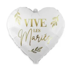 Ballon en aluminium en forme de cœur "Vive les Mariés" pour mariage - 35 x 35 cm - Collection Vive les Mariés