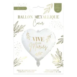 Ballon en aluminium en forme de cœur "Vive les Mariés" pour mariage - 35 x 35 cm - Collection Vive les Mariés