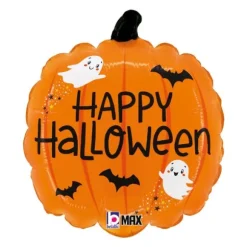 Ballon en aluminium à forme de citrouille - Happy Halloween - 34 x 39 cm