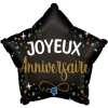 Ballon en aluminium à forme d'étoile noire - Joyeux Anniversaire - 42 x 40 cm