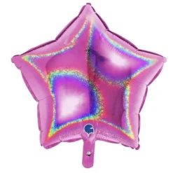 Ballon en aluminium holographique fuchsia étoile - 45 cm