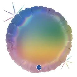 Ballon en aluminium Holographique rond - Arc-en-ciel - 46 cm