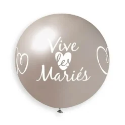 1 Ballon géant argent imprimé " Vive les mariés " - 80 cm