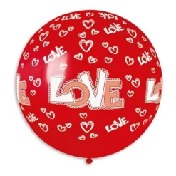 1 ballon géant rouge imprimé Love et cœurs blancs - 80 cm