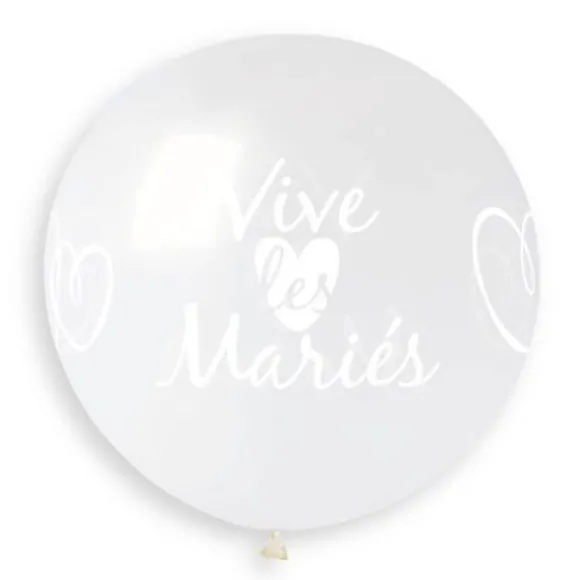 1 Ballon géant transparent imprimé " Vive les mariés " - 80 cm