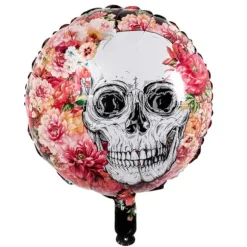 Ballon Hélium 45 cm - Crâne et Fleurs
