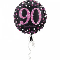 Ballon Holographique Joyeux Anniversaire Rose - 90 ans