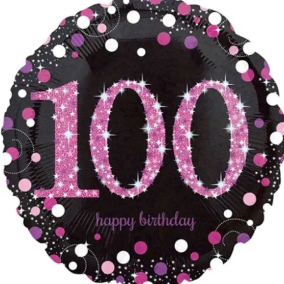 Ballon Holographique "Joyeux Anniversaire" Rose - 100 ans