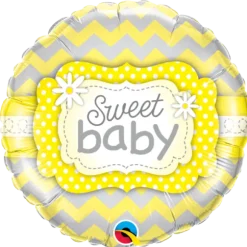 Ballon Métallique Hélium Rond - Sweet Baby - Jaune et Gris