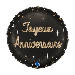 Ballon noir en aluminium arrondi pour anniversaire - Diamètre 46 cm - Âge au choix