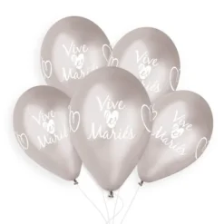 5 Ballons argent imprimés " Vive les mariés " - 33 cm