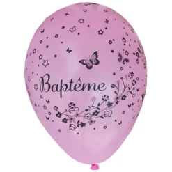 8 Ballons Baptême Fille Rose