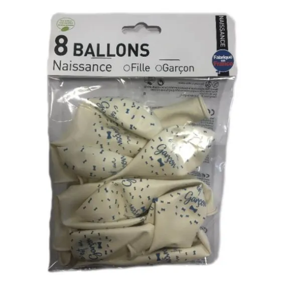 8 Ballons Baptême Garçon Bleu