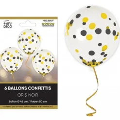 6 ballons confettis avec ruban - 45 cm - Collection Art Déco