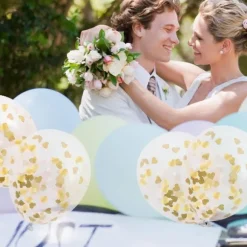 6 Ballons à confettis cœurs - Vive les mariés