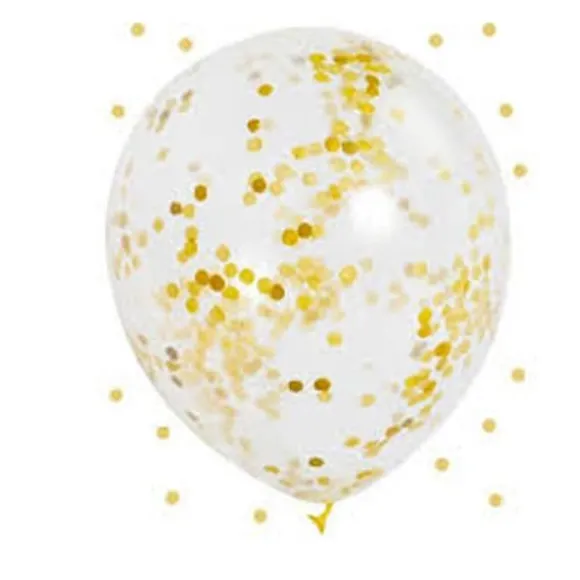 6 Ballons confettis or et noir - 30 cm