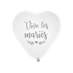 8 Ballons cœurs blancs - Vive les mariés