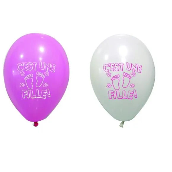 8 Ballons de Baudruche Blanc et Rose - C'est Une Fille