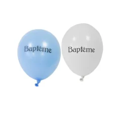 8 Ballons de Baudruche Blanc et Bleu - Baptême