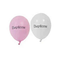 8 Ballons de Baudruche Blanc et Rose - Baptême