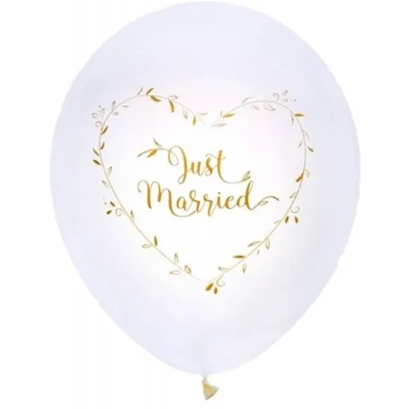 8 Ballons de Baudruche "Just Married" - Or