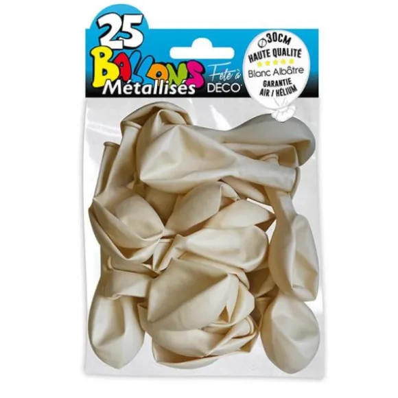 25 Ballons de baudruche métallisés - Blanc