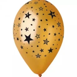 10 Ballons Dorés avec Étoiles Noires - 30 cm