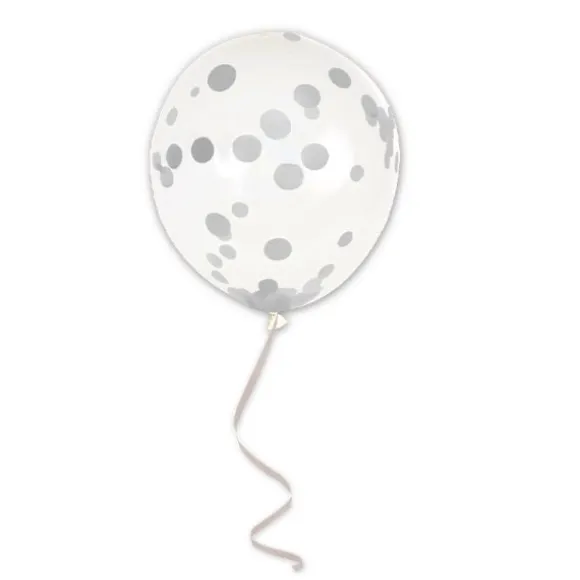 6 Ballons en latex Confettis avec ruban - 45 cm - Couleur au Choix
