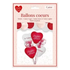 6 ballons en latex en forme de cœur - Saint-Valentin - Collection Chéri Chérie