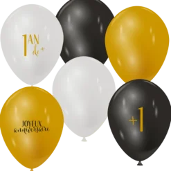 6 ballons en latex pour anniversaire - 1 an de + - Diamètre 30 cm - Modèle au choix