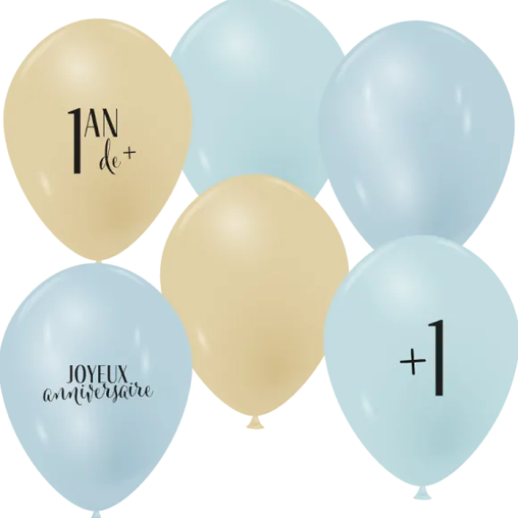 6 ballons en latex pour anniversaire - 1 an de + - Diamètre 30 cm - Modèle au choix