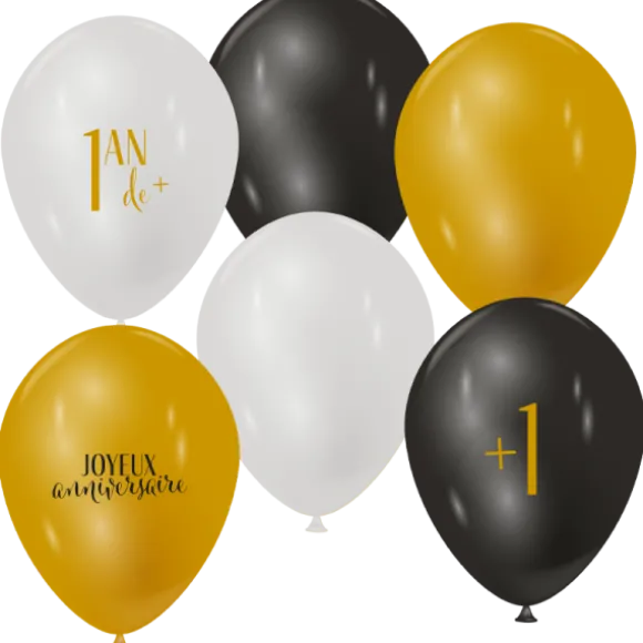 6 ballons en latex pour anniversaire - 1 an de + - Diamètre 30 cm - Modèle au choix