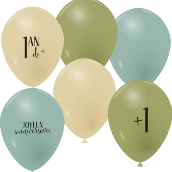 6 ballons en latex pour anniversaire - 1 an de + - Diamètre 30 cm - Modèle au choix