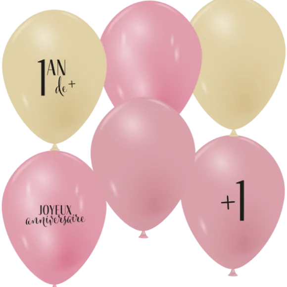 6 ballons en latex pour anniversaire - 1 an de + - Diamètre 30 cm - Modèle au choix