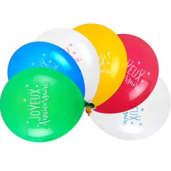 6 ballons "Joyeux Anniversaire" en latex - Diamètre 30 cm - Collection Anni' Festy