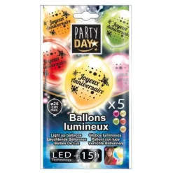 5 Ballons LED Joyeux Anniversaire - 25 cm