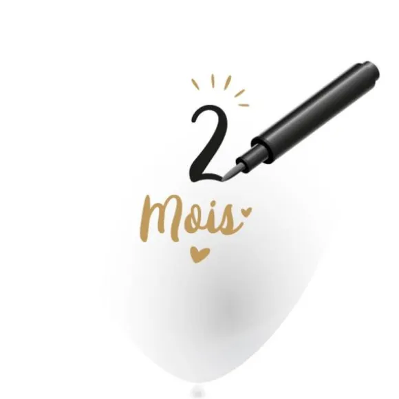 10 Ballons Mois Grossesse ou Bébé - Blanc et Or