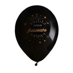 8 Ballons Métalliques - Joyeux Anniversaire Etincelant - Noir & Or - Age au Choix