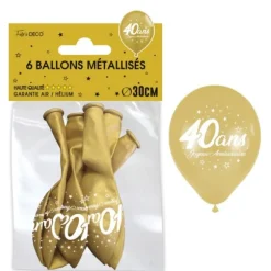 6 ballons métallisés dorés en latex pour anniversaire - Diamètre 30 cm - Âge au choix