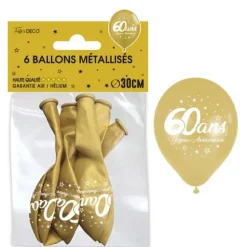 6 ballons métallisés dorés en latex pour anniversaire - Diamètre 30 cm - Âge au choix