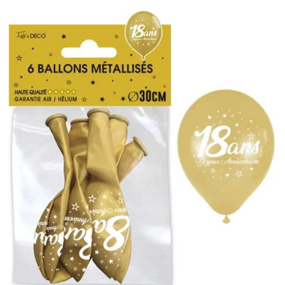 6 ballons métallisés dorés en latex pour anniversaire - Diamètre 30 cm - Âge au choix