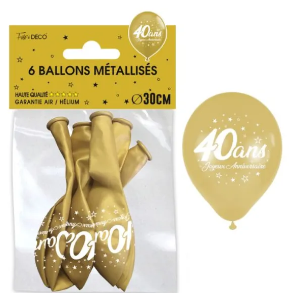 6 ballons métallisés dorés en latex pour anniversaire - Diamètre 30 cm - Âge au choix