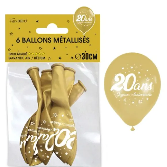 6 ballons métallisés dorés en latex pour anniversaire - Diamètre 30 cm - Âge au choix