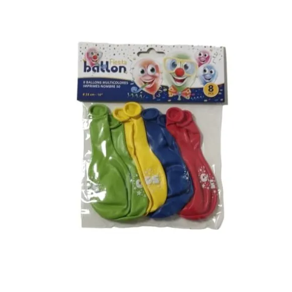 8 Ballons Multicolore - 25 cm - Nombre 50