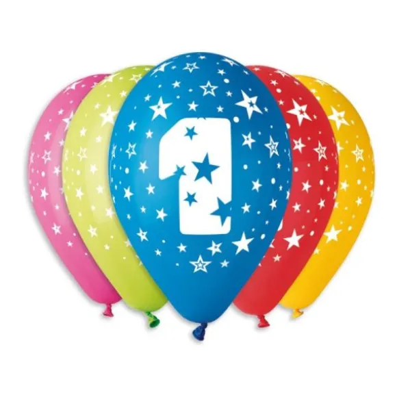 10 Ballons multicolores - 30 cm - Chiffre 1