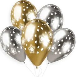5 Ballons Shiny imprimés Etoiles - 33 cm