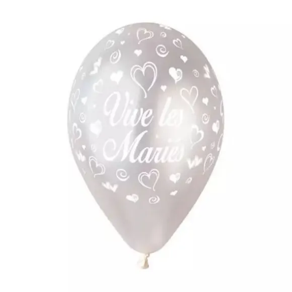 10 Ballons "Vive les mariés" - 30 cm - Couleur Argent